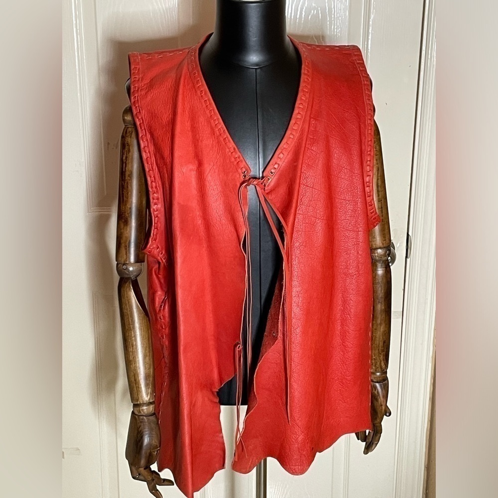 Handmade Leather(Cow hide) Leather Vest Leather Tie Straps 2XL - Picture 1 of 8
